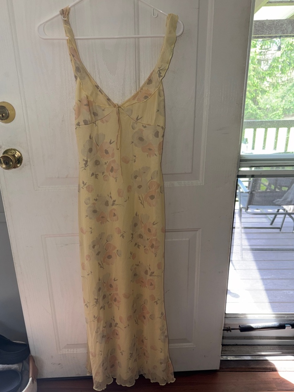 Yellow Floral Midi Slip Dress with Pink & Green Accents